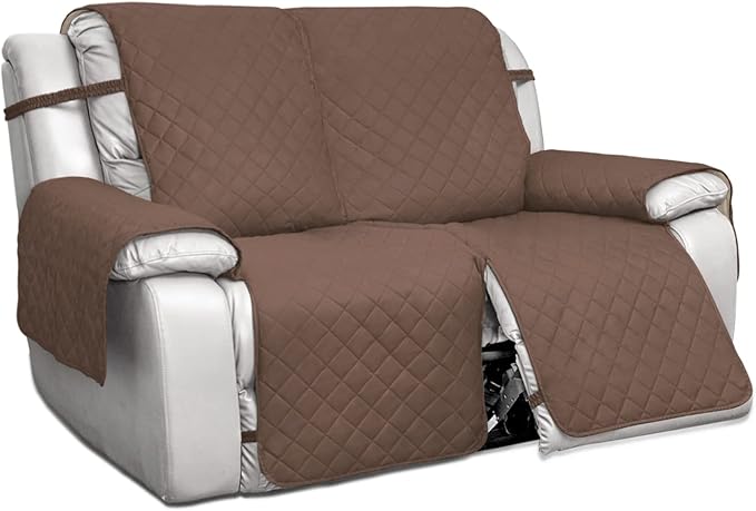 PureFit Water Resistant Reversible Sofa Covers for Reclining Sofa 2 Seat - Non Slip Split Recliner Couch Cover for Double Recliner, Washable Furniture Protector for Kids, Dogs (2 Seat, Brown/Beige)