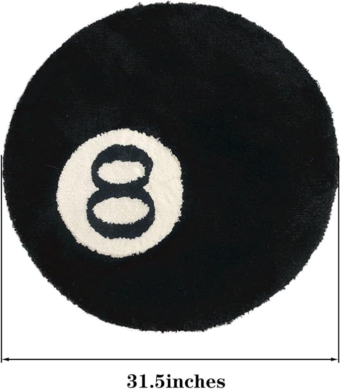 24-Inch Black 8 Ball Rug | Large Round Floor Mat with Cool Eight-Ball Design for Bedroom & Living Room Decor, Ideal Housewarming Gift for Home and Dorm