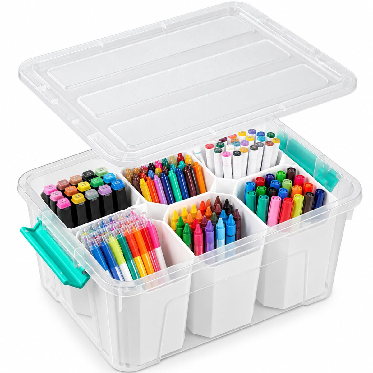 Clear Storage Boxes with 6 Tall Inserts, Large Plastic - Image 1