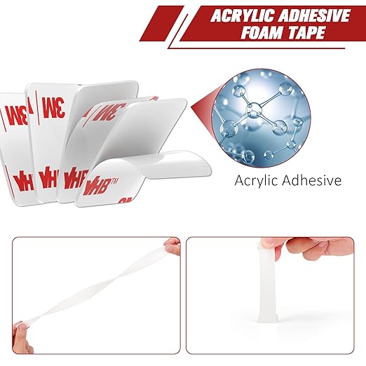 3M Double Sided Adhesive Pads Heavy Duty VHB 1" x 1" 0.025in Thick 20 PCS Square White 4930 Strong Adhesive Mounting Waterproof Foam Tape for Car Home Office Decor
