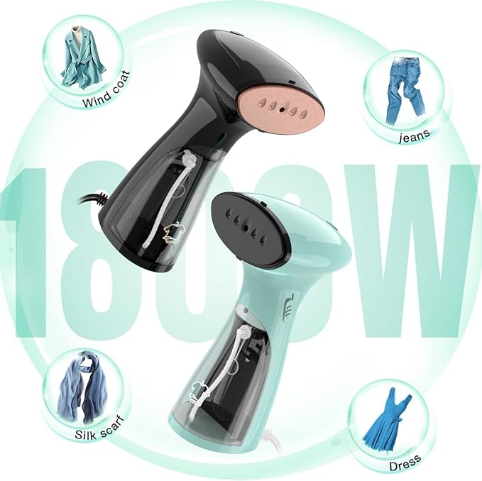 Steamer for Clothes, 2-in-1 Handheld Clothing Steamer for Garment Portable Travel Steam Iron with Large Water Tank Wrinkle Remover