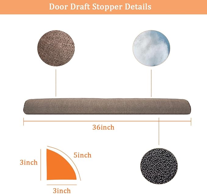 36 Inch Under Door Draft Stopper, Blocks Hot Cold Air Wind from Door and Window Bottom,Weather Seal, Reduce Noise Light,Triangular, Coffee