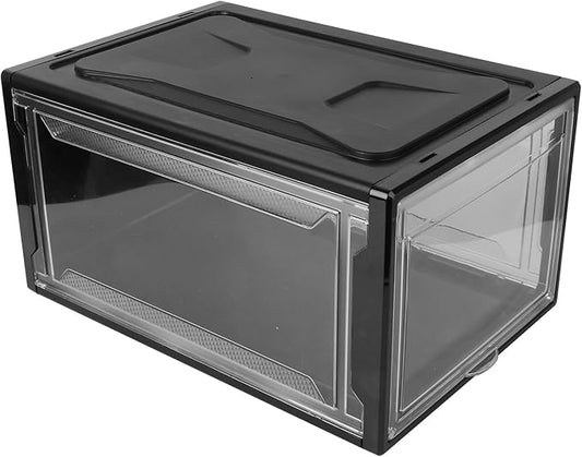 Toyvian Stackable Sneaker Shoe Box with Flip Lid Large Black Clamshell Storage Organizer for Men and Women’s Shoes Closet Display