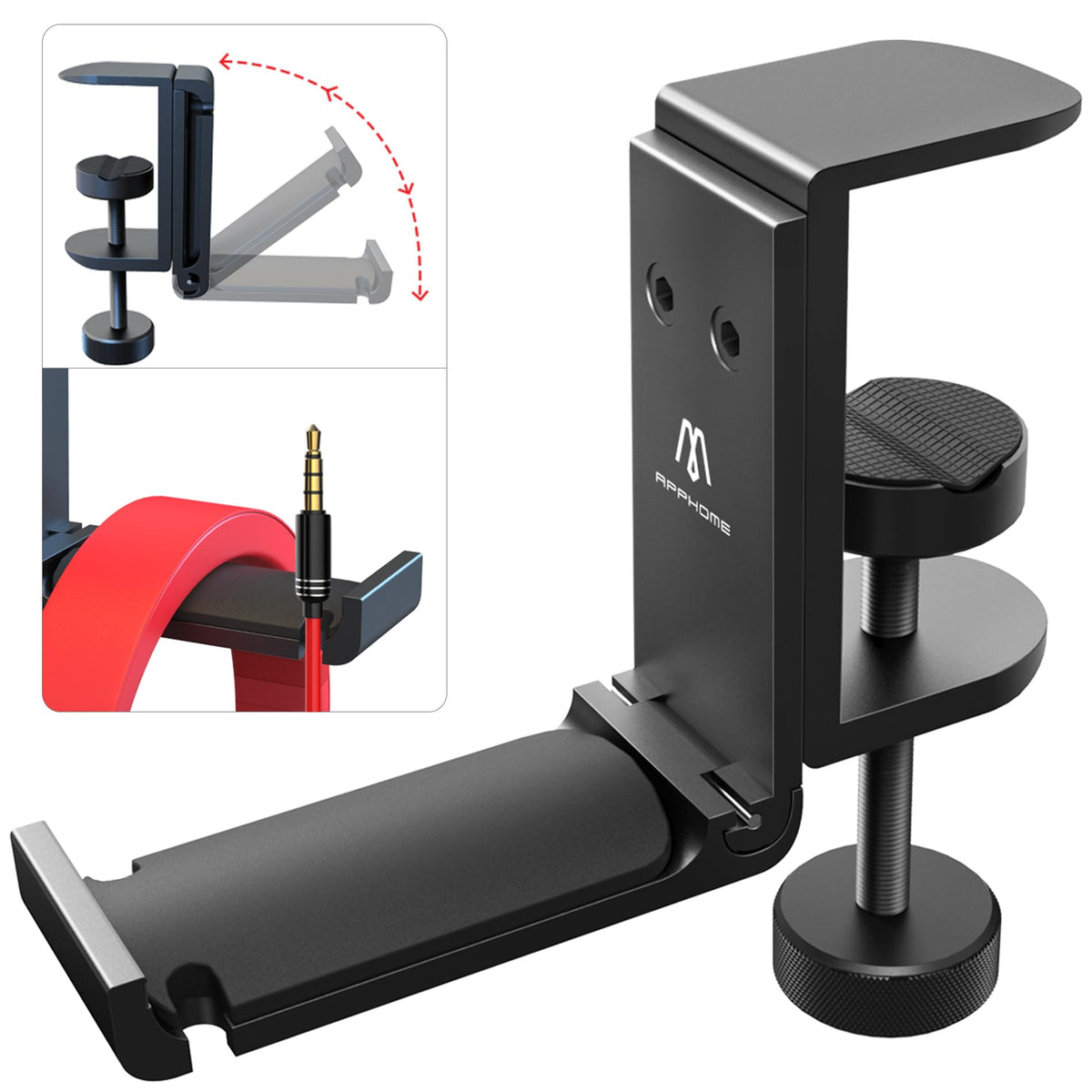 Foldable Headphone Stand Under Desk, Metal Headset Holder - Image 1
