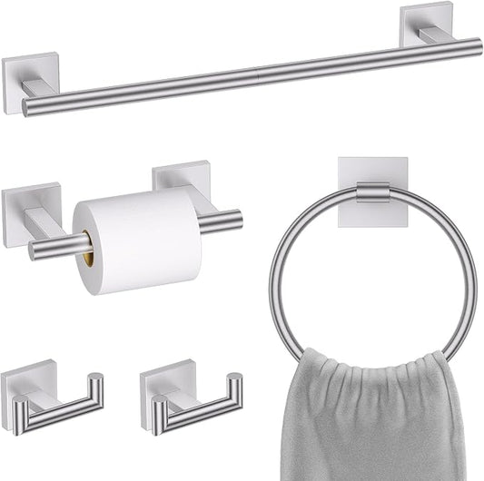 Brushed Nickel Bathroom Hardware Towel Bar Set, 5 Pieces Double Dase Toilet Paper Holder Bathroom Hardware Set, 23.6 Inch Stainless Steel Towel Racks for Bathroom Wall Mounted
