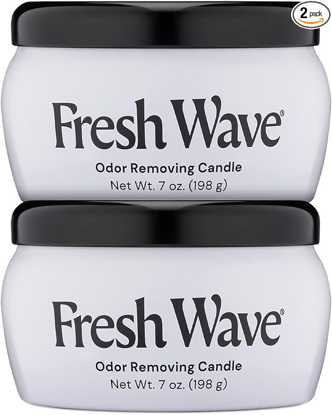Fresh Wave Odor Removing Candle, 7 oz. 2-Pack, Safer Odor Relief, Burns at Least 30 Hours, Natural Plant-Based Odor Eliminator, Odor Absorbers for Home, Clean-Burning Soy