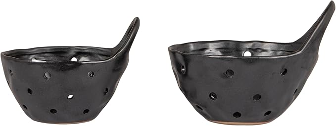 Creative Co-Op Set of 2 Black Reactive Glaze Stoneware Colanders