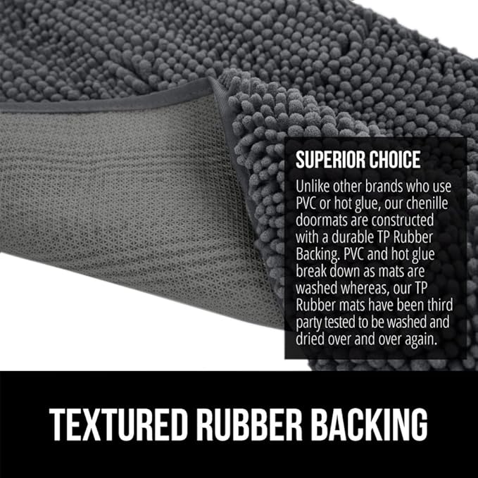 GORILLA GRIP SoakSTOPPER Dog Door Mat, 30x20 Machine Washable Rug Absorbent Doormat Captures Moisture Mud Dirt, Quick Dry Soft Chenille Entryway Rugs Indoor Entrance Mats for Dog Paws, Charcoal