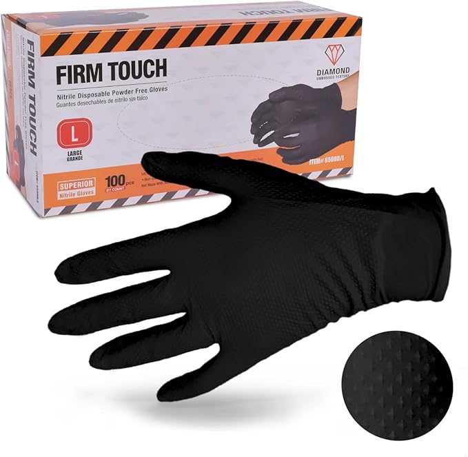 Glove Station Nitrile Disposable Gloves - Powder-Free, Latex-Free, Textured Grip, Diamond Textured Grip,Suitable for Industrial, Mechanical&Food Applications -Black -8MIL - SM (100 Count)