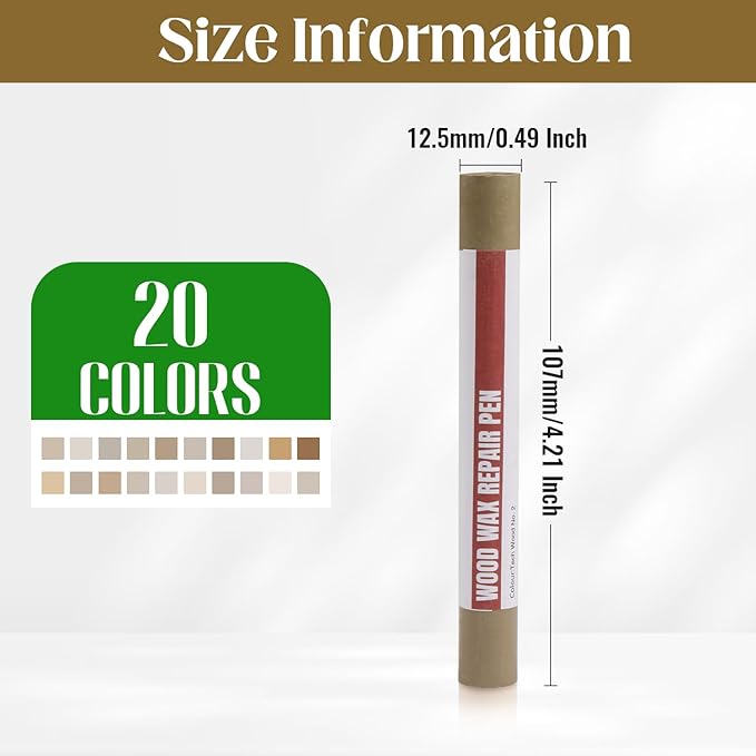 Wood Filler Sticks, 20 Colors Wood Repair Wax Crayons with Scraper, Wood Touch Up Markers for Repairing Scratches, Cracks, Holes in Cabinets, Floors, Tables and Doors[Technicolor Series]