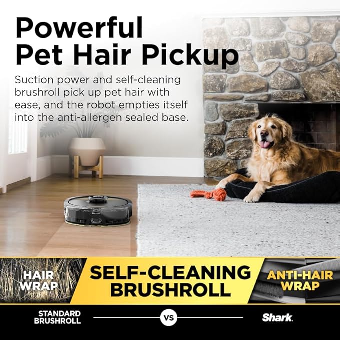 Shark Robot Vacuum & Mop Combo, Powerful Suction, Matrix Plus, 60-Day Debris Capacity, HEPA Bagless Self Empty Base, Sonic Mopping, Home Mapping for Pet Hair - Carpets & Hardfloor, AV2610WA