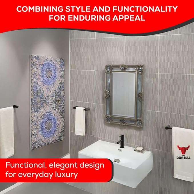 Contemporary Design 4-Piece Bathroom Hardware Accessory Set, Bathset 24 Inch Towel Bar, Hand Towel Bar, Toilet Paper Holder and Robe Hook, Rack Set Wall Mounted (Matte Black, 4 Piece Set)