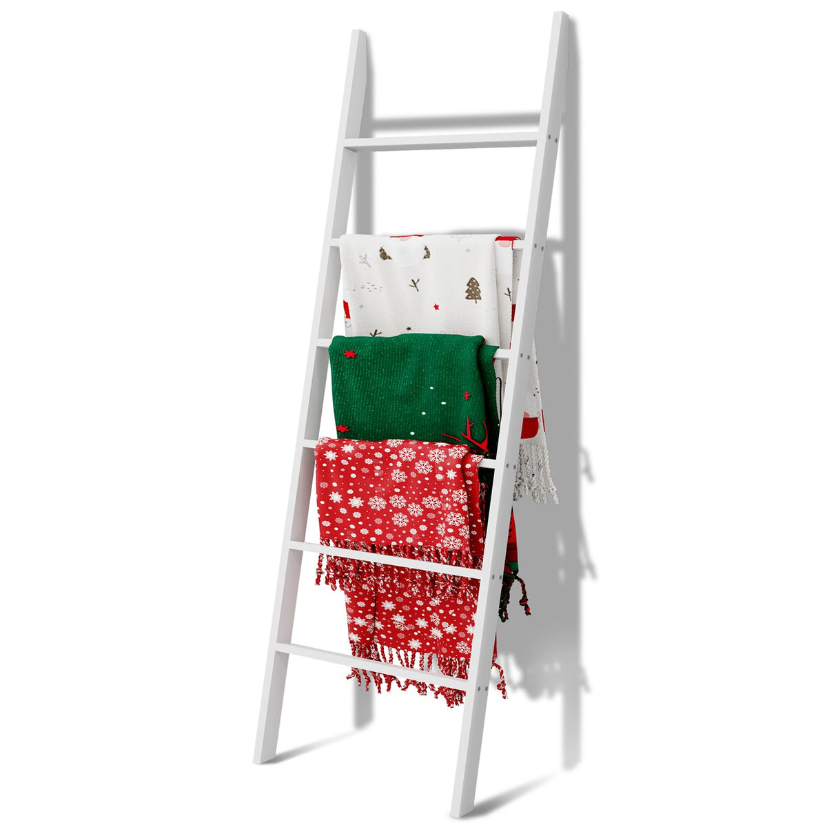 Delywh Wood Blanket Ladder, 57.5'' Rustic Towel Quilt | Garage Storage - Image 1