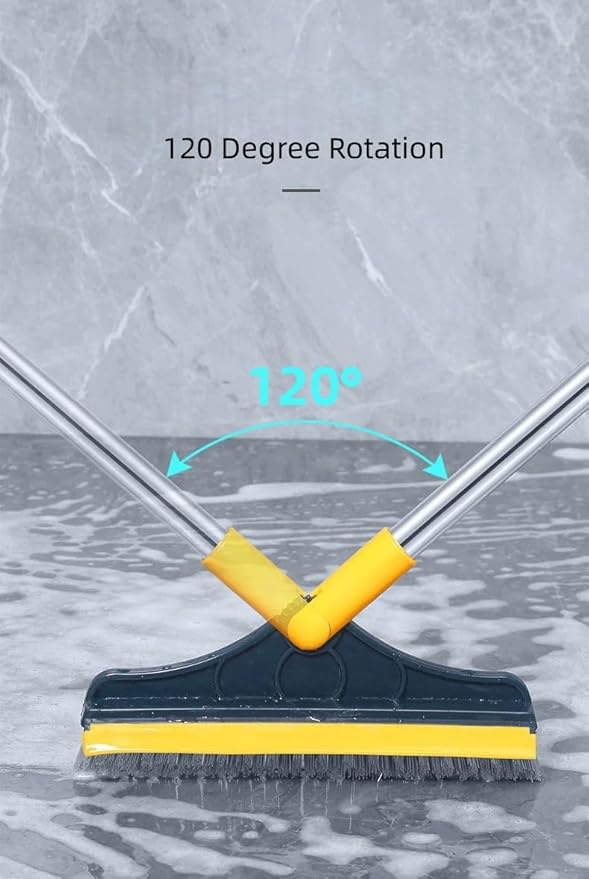 Grout Eeze Cleaner With Brush 2 In 1 V Shaped Head Rubber Squeegee 120° Rotation Long Handle Bristle Brush For Gap Cleaning Floor Tile Bathroom Balconies Kitchen Home Cleaning Tool