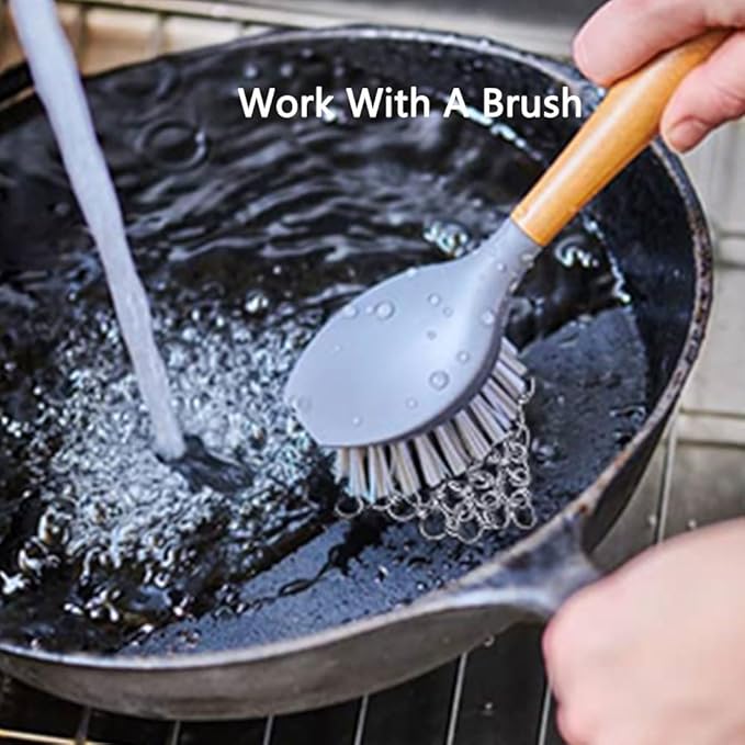 8in/20.3cm Round Cast Iron Scrubber, 316 Stainless Steel Scrubber Steel Wool Scrubber, Chain Mail Scrubber Cast Iron for Cleaning Dishes, Stock Pots, Cast Iron Skillets