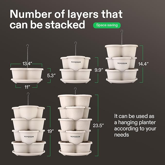VIVOSUN 2-Pack 5 Tier Vertical Gardening Stackable Planter and 0.5Gal Handheld Garden Sprayer, 2L Pump Sprayer, 68 Oz Water Spray Bottle with Safety Valve, Adjustable Nozzle, Extended Spray Ro