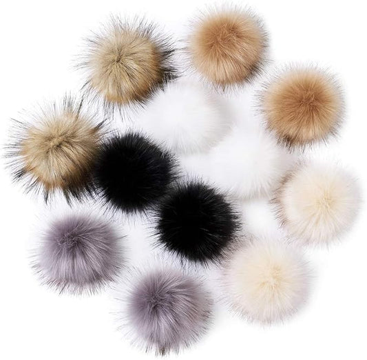 Beadthoven 24pcs 4 Inch Faux Fur Pompom Ball with Elastic Loop DIY Soft Fluffy Pom Pom for Hats Shoes Scarves Removable DIY Knitting Hat Accessories Crocheted Hats Bags Key Chains Mixed Color