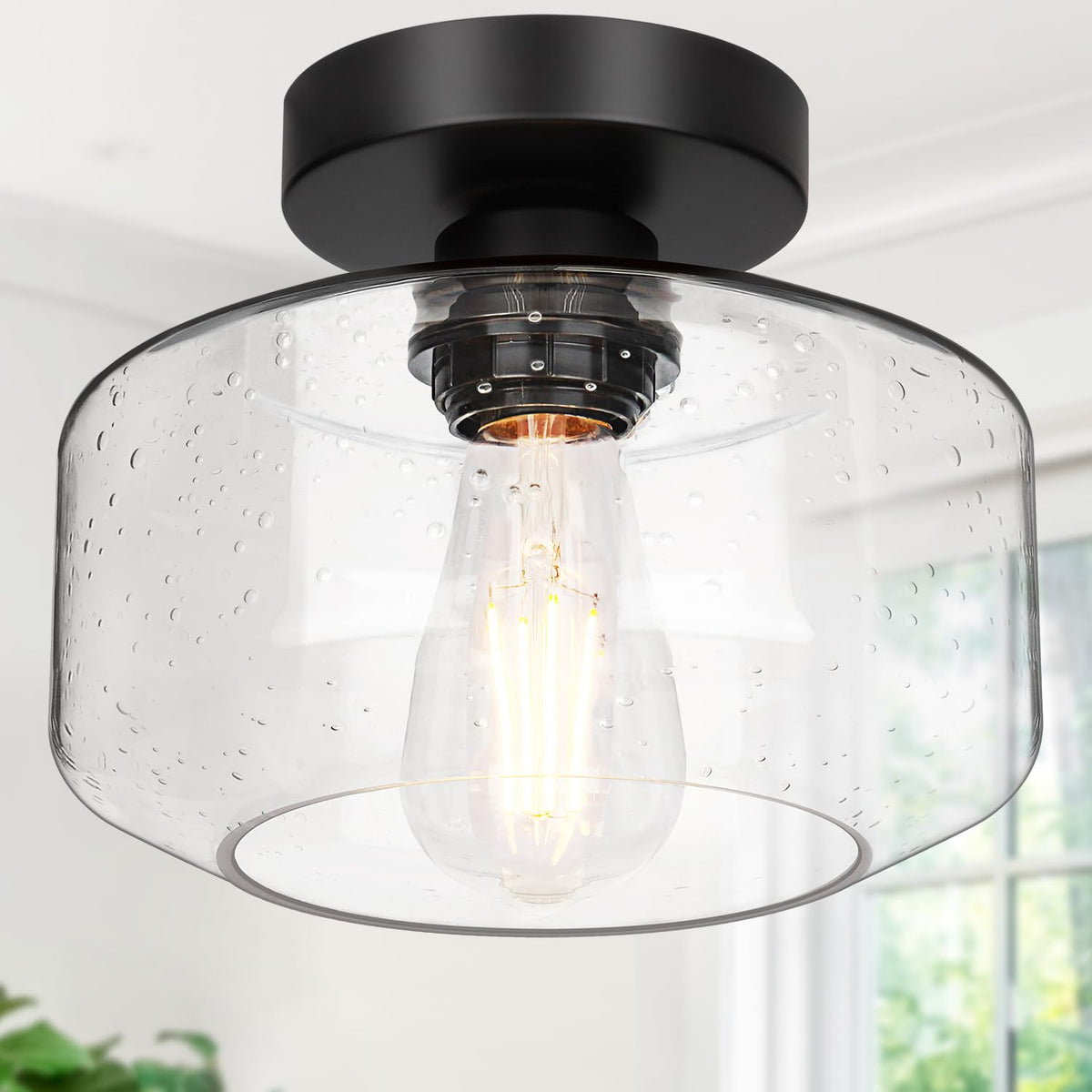 Lynnoland Industrial Farmhouse Semi Flush Mount Ceiling Light - Image 1
