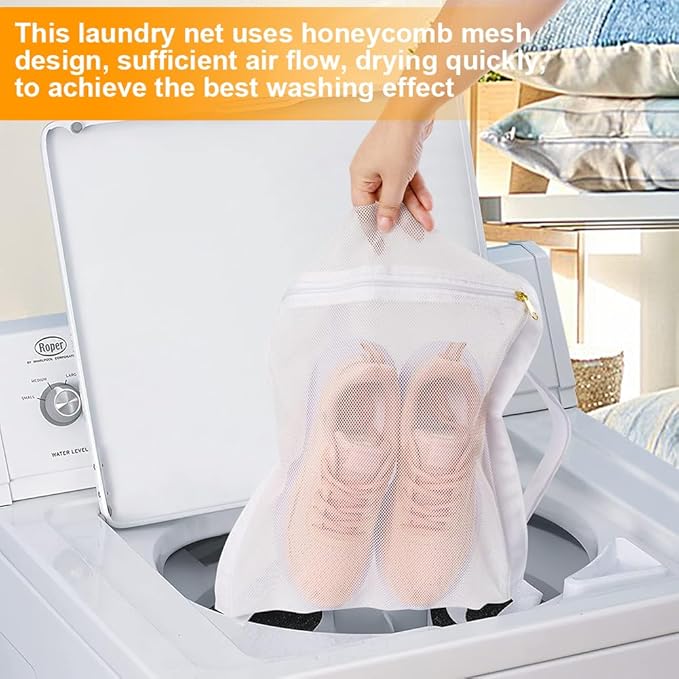Shoe Dryer Bag, Reusable Sneaker Wash Dry Net, Laundry Shoe Bags Mesh Wash Bags, Sneaker Dryer Bag with Strap And Zipper for Washing Machine, Dryers, 15.75 x 15.75inch (COLOR:White)