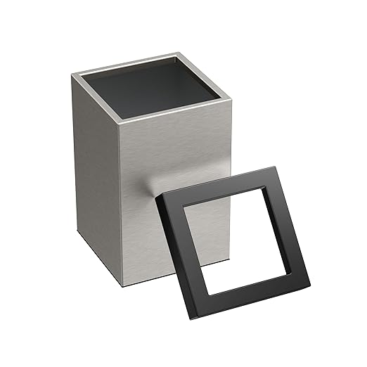 Gatco 1914MX Modern Square Wastebasket, Satin Nickel and Matte Black Combo - Stainless Steel Trash Can with Removable Lid, Leakproof, 3 Gallon Capacity for Bathroom, Bedroom, Kitchen, or Office
