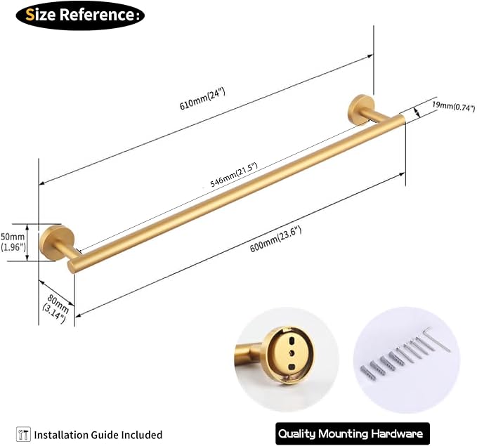 Bathroom Towel Bar — 24" Gold Stainless Steel