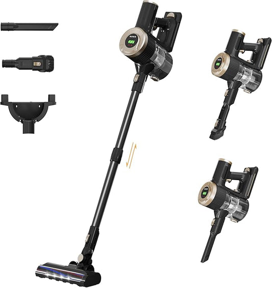Cordless Stick Vacuum Cleaner, 30KPa Handheld 2200mAh Rechargeable Battery Lightweight Small Vac Electirc Broom, 40Mins Runtime for Home Hard Floor Carpet Pet Hair Cleaning, LED Screen