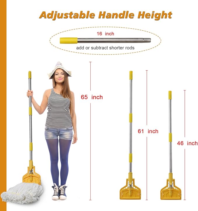 2 Pack Commercial Mop Heavy Duty Industrial Cotton Mop, 61 inch Metal Commercial Stick for Home, Garage,Office, Workshop, Warehouse Floor Cleaning