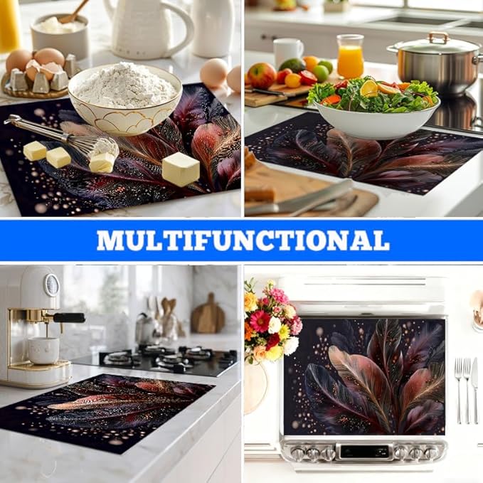 Stove Top Covers for Electric Stove, Greaseproof Cooktop Guard, Spill-Control Worktop Pad, Washable Countertop Cover, 28.3 x 20.5 Inches, Feather Art Decor(Feather)