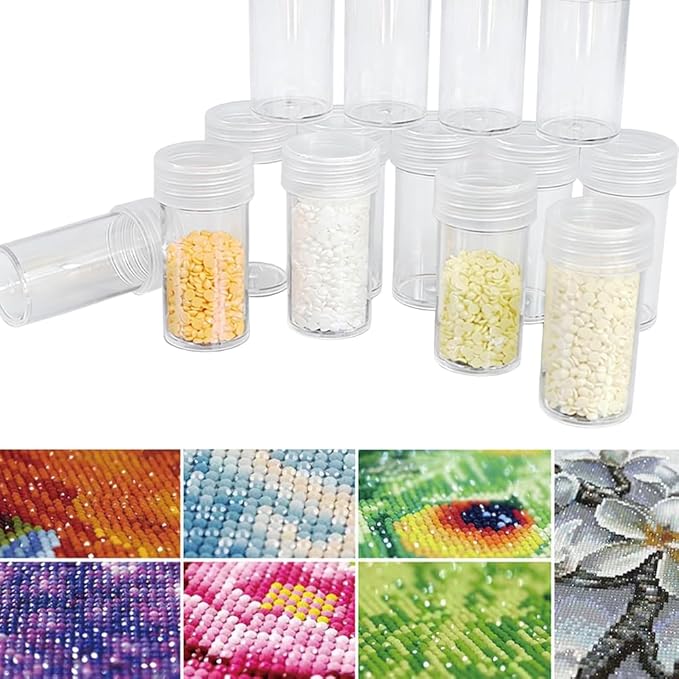 48pcs Diamond Art Painting Storage Containers with Clear Lids & Label Stickers, Small Round Beads Organizer Box for DIY Crafts Jewelry, Portable Stackable Art Supply Case