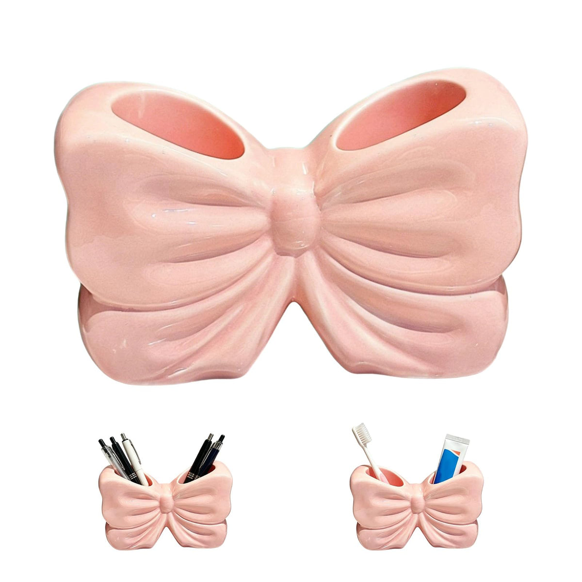 Bow Toothbrush Holder, Cute Ceramic Toothbrush Holder Set - Image 1