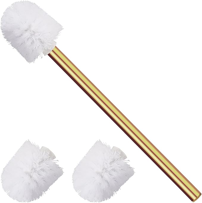 Gold Toilet Brush Replacement Brushes Only, Bring 3 ø 7.5 Cm White Toilet Brush Replacement Head Screw On, Toilet Cleaner Brush, Gold Bathroom Accessories for Bathroom Toilet Bathtub Clean (47cm)