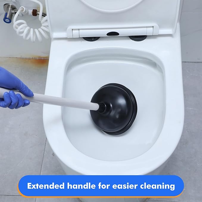 6 Pack Toilet Plungers Bulk with 19.7 Inch Long Handle Force Suction Cup Rubber Plunger for Bathroom to Fix Clogged Toilets Drains (Black)