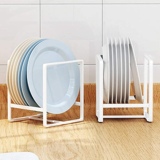 2PCS Plate Holders Organizer, Metal Dish Storage Dying Display Rack for Cabinet, Counter and Cupboard - White， Small