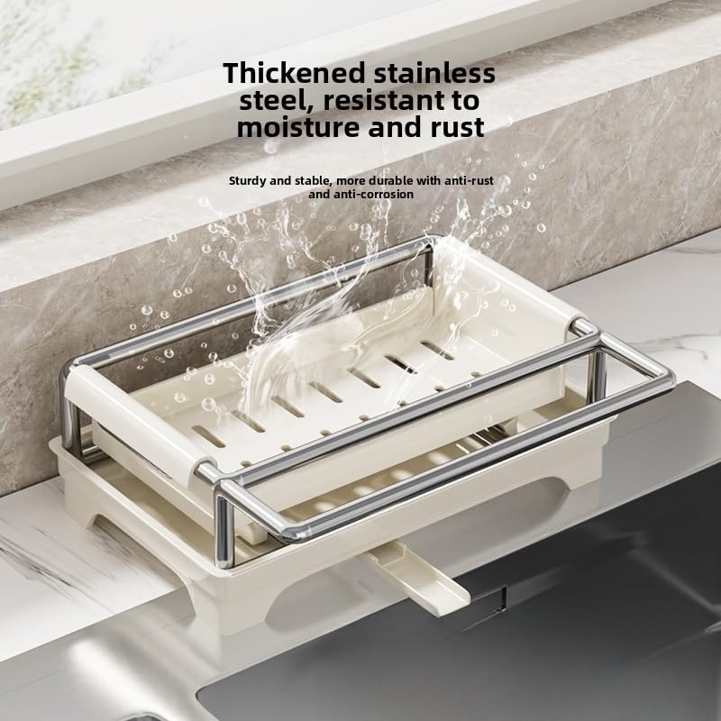 Narrow Kitchen Sink Caddy, Cream White, Sponge Holder - Image 6