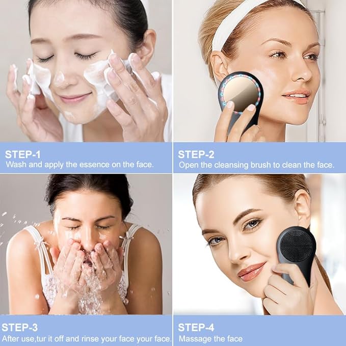Rechargeable Silicone Electric Face Scrubber – Vibrating Facial Cleansing Brush for Deep Cleansing & Exfoliation, Waterproof, Gentle on Skin, for Men & Women