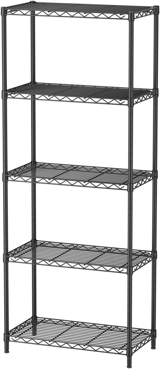 5 Tier Adjustable Storage Shelves Heavy Duty Metal Utility Shelf 500LBS Capacity Wire Shelving Unit Organizer Rack for Home Kitchen Office Bathroom Pantry Room 12" D x 22" W x 59" H Black