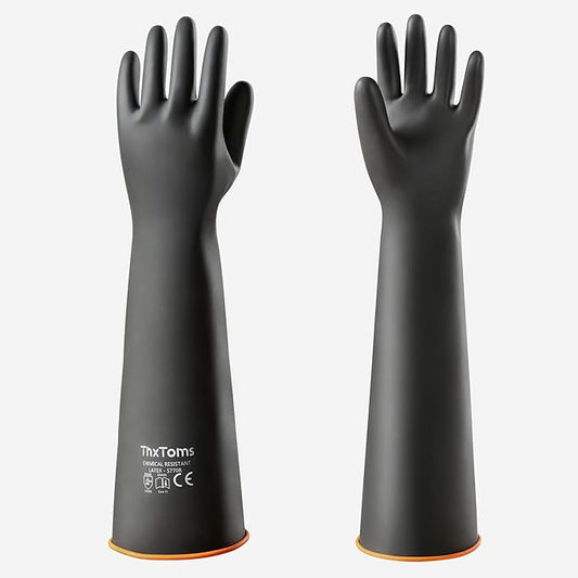 ThxToms Heavy Duty Latex Gloves,Long Rubber Gloves, Chemical Resistant Gloves,Puncture Resistant, Resist Acid,Oil,Alkali, Waterproof for Industrial Cleaning, Gardening, 22", 1 Pair