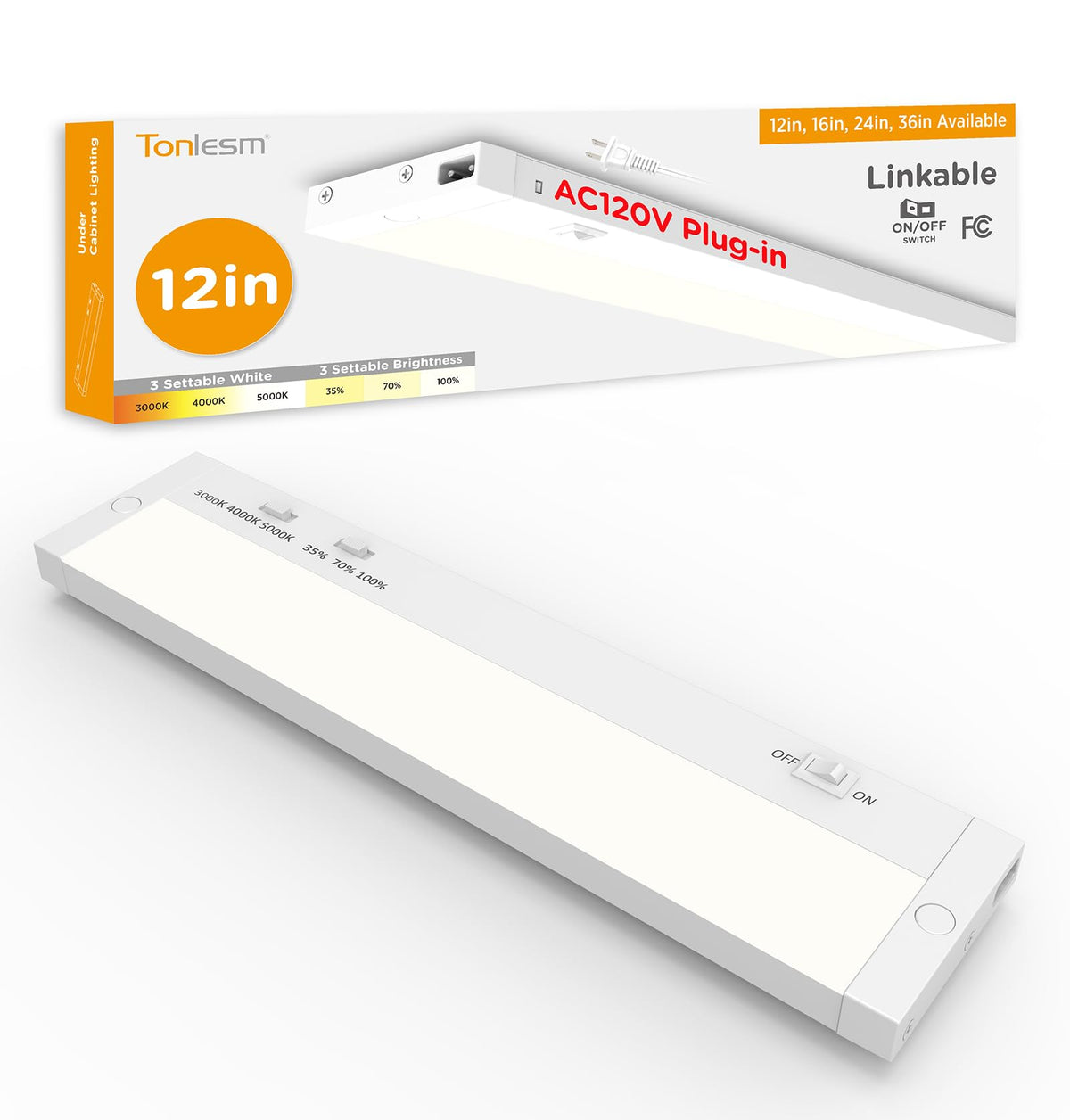 Under Cabinet Lighting Plug in,7W 120V 3 Color 3000K/4000K/5000K - Image 1
