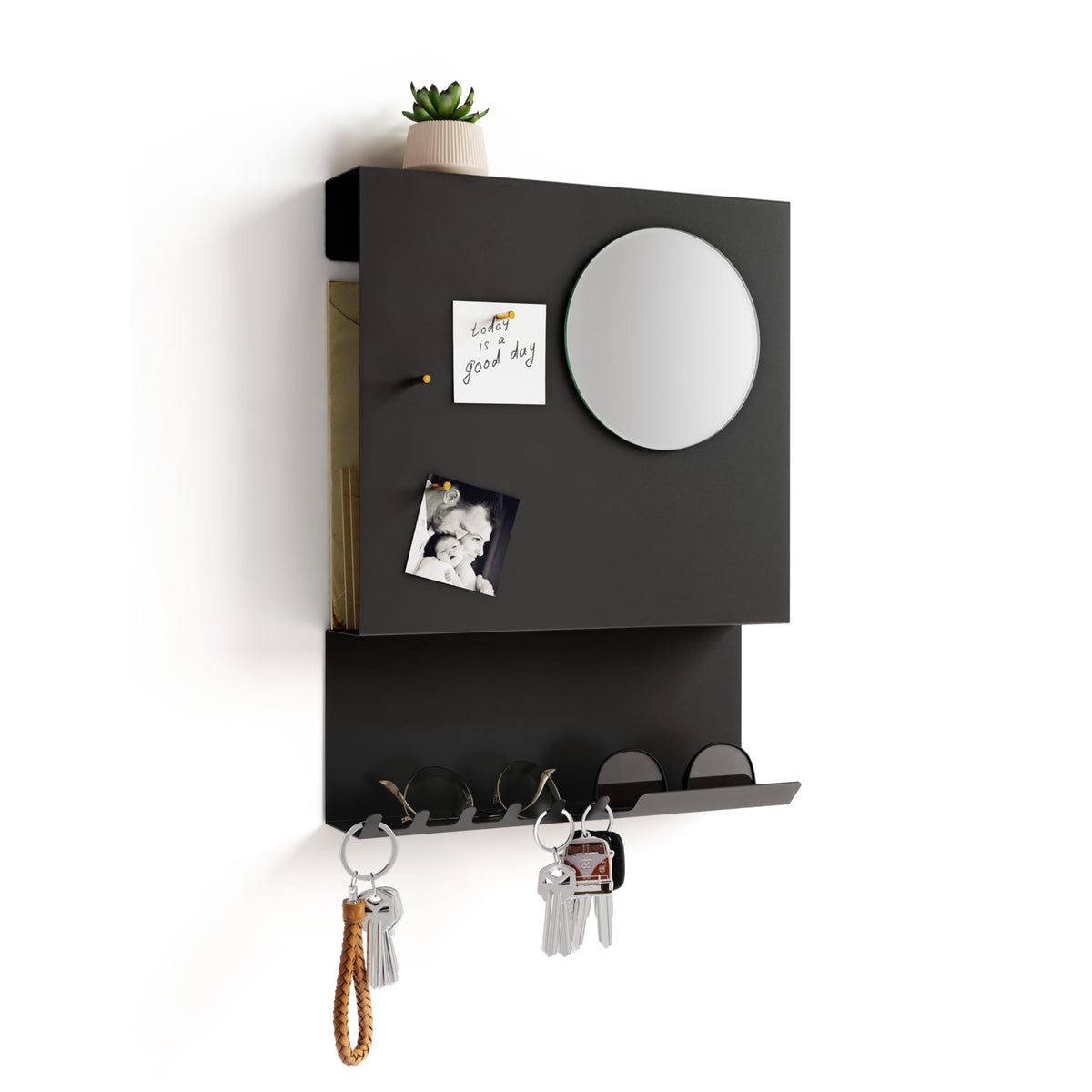 Key Holder Wall Mount and Mail Organizer, Black - Image 1