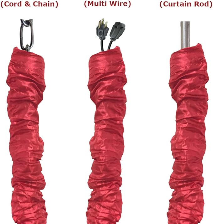 Royal Designs, Inc. Cord & Chain Cover 4 ft Silk Type Fabric, Chandelier Pendant Lighting Chain & Cable Management, Touch Fastener, Red - 4 Pack