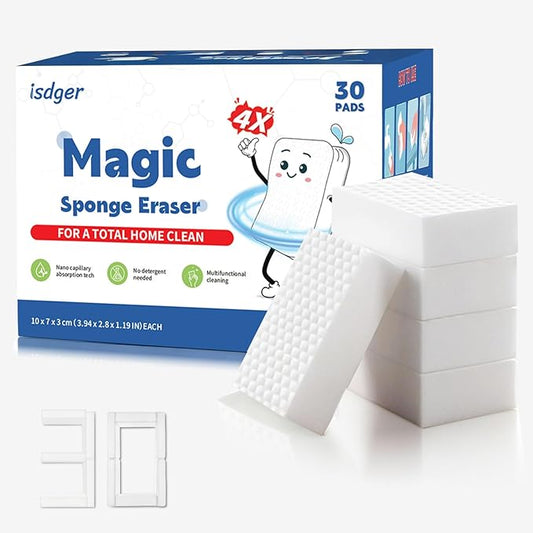 30 Pack 4X Density Magic Melamine Sponge Eraser, GRS Certified Cleaning Sponge Extra Durable & Long Lasting, Stovetop Cooktop Cleaner Sponge for Kitchen Glass Marble