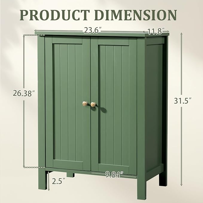 Karl home Freestanding Bathroom Floor Storage Cabinet, Narrow Slim Bathroom Storage Cabinet with 2 Doors and Interior Shelves, Forest Green
