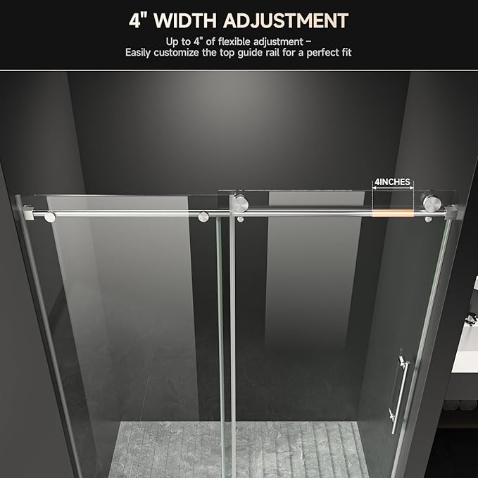 Frameless Shower Door, 44-48" W x 76" H 8mm Single Sliding Shower Door with 5/16" Clear Tempered Glass, Bathroom Glass Door for Walk-in Shower, Brushed Nickel