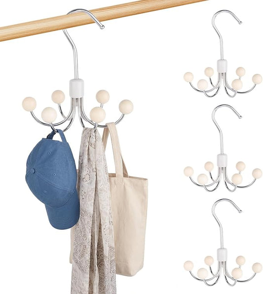3 PCS Hoodie Hangers, 360° Swivel Sweatshirt Hangers, Scarf Hanger, Wooden Closet Hooks, Handbag Organizer, Bra Hanger, Closet Organizer for Hoodie, Bra, Scarves, Belts, Purse & Accessories Storage