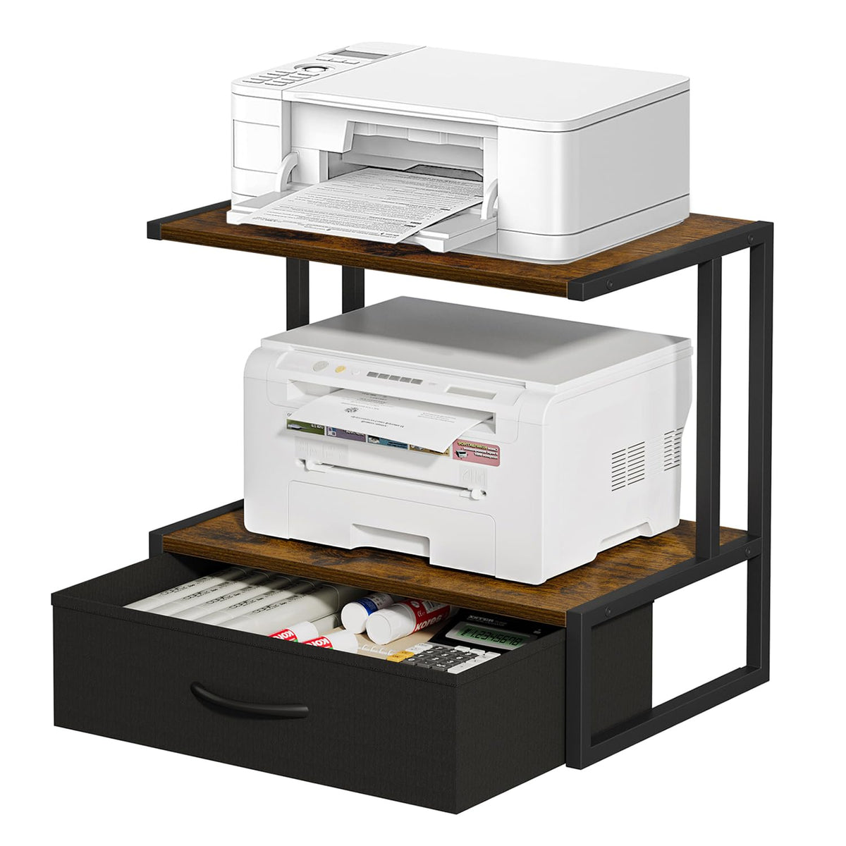 Printer Stand with Storage for Desk, with Fabric Drawer - Image 1