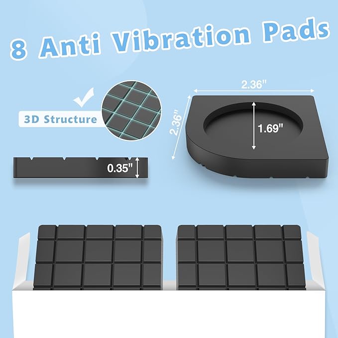 Anti Vibration Pads, Washer and Dryer Anti Slip and Noise-Reducing Anti Vibration Mat, Universal Vibration Isolation Pads Protects Laundry Shaking Walking Pedestals - 8 PCS Washing Machine Foot Pads