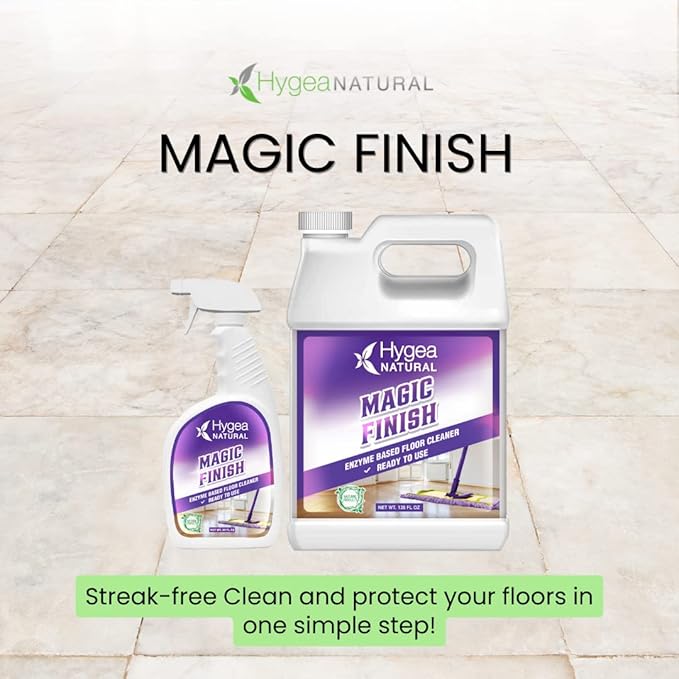 Hygea Natural Tough Action Tile & Grout Deep Cleaning Spray 24oz + Magic Finish Natural Enzyme 24oz - Removes Dirt & scum Without Harsh Chemicals - Biodegradable Formula