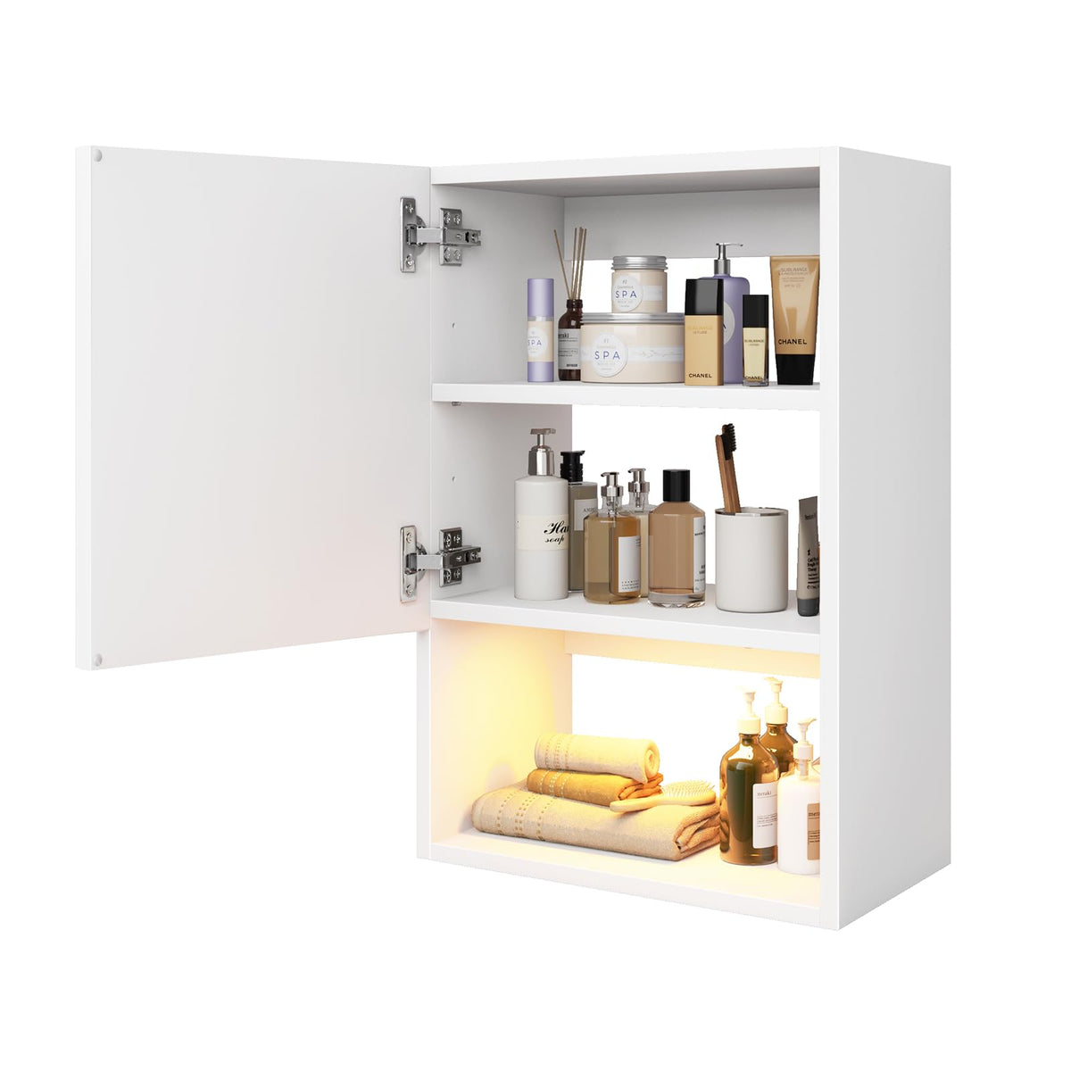 Wall Mounted Storage Cabinet with LED Light, Bathroom Over Toilet - Image 1