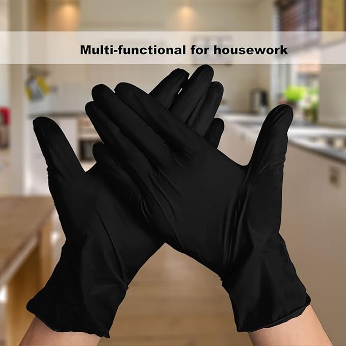 Disposable Gloves Small, Nitrile and Vinyl Blend Material Gloves, Latex Free 4 Mil 200 Pc Food Grade Glove for Cleaning, Food Prep, Hair Dye, Tattoo, Black