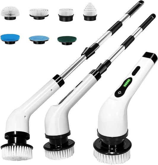 7-in-1 Electric Spin Scrubber, 25W Powerful Cordless Cleaning Brush with Adjustable Handle & 7 Replaceable Heads for Bathroom, Floor, Tile, Kitchen & Car